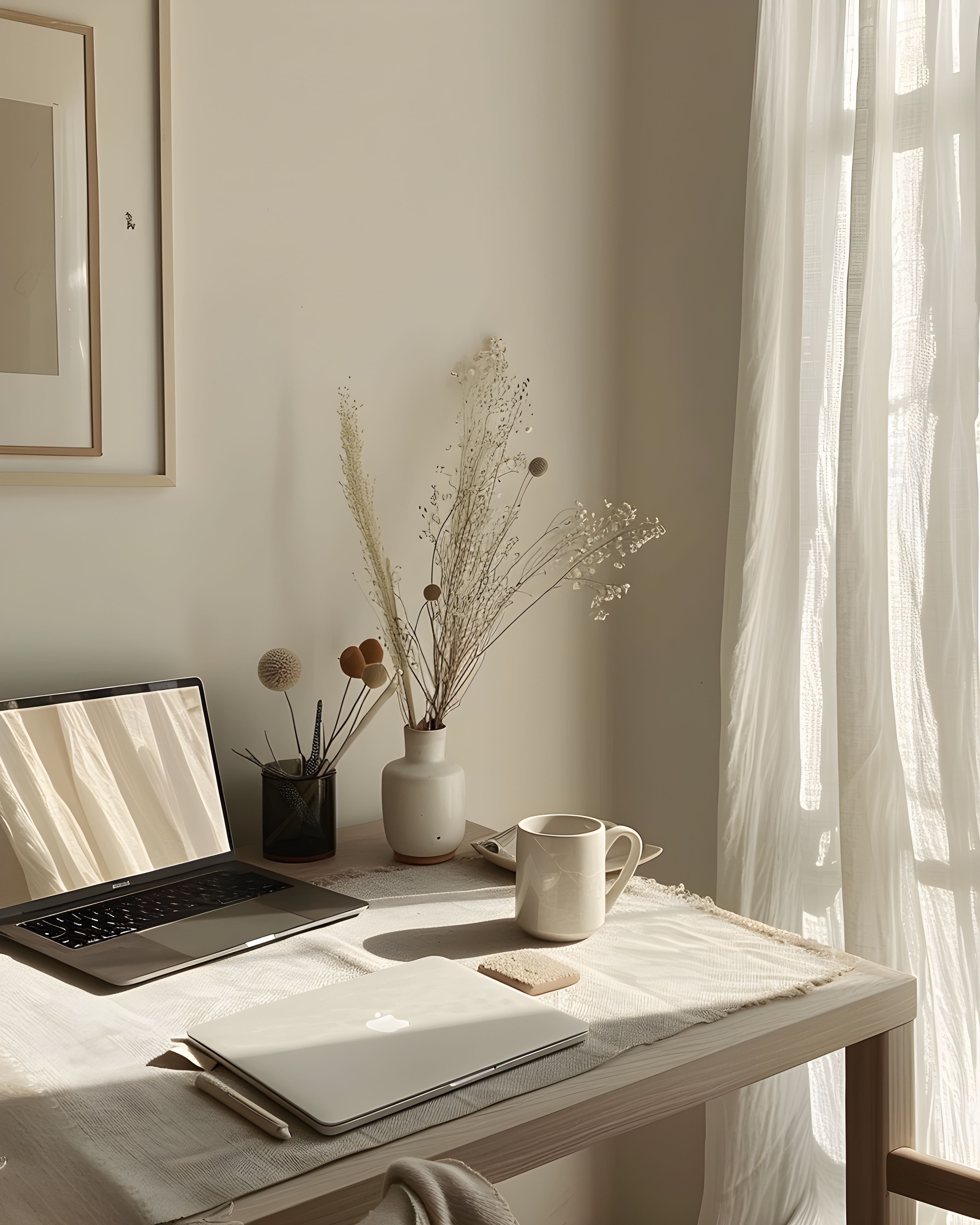 Calm neutral workspace for web design guidance